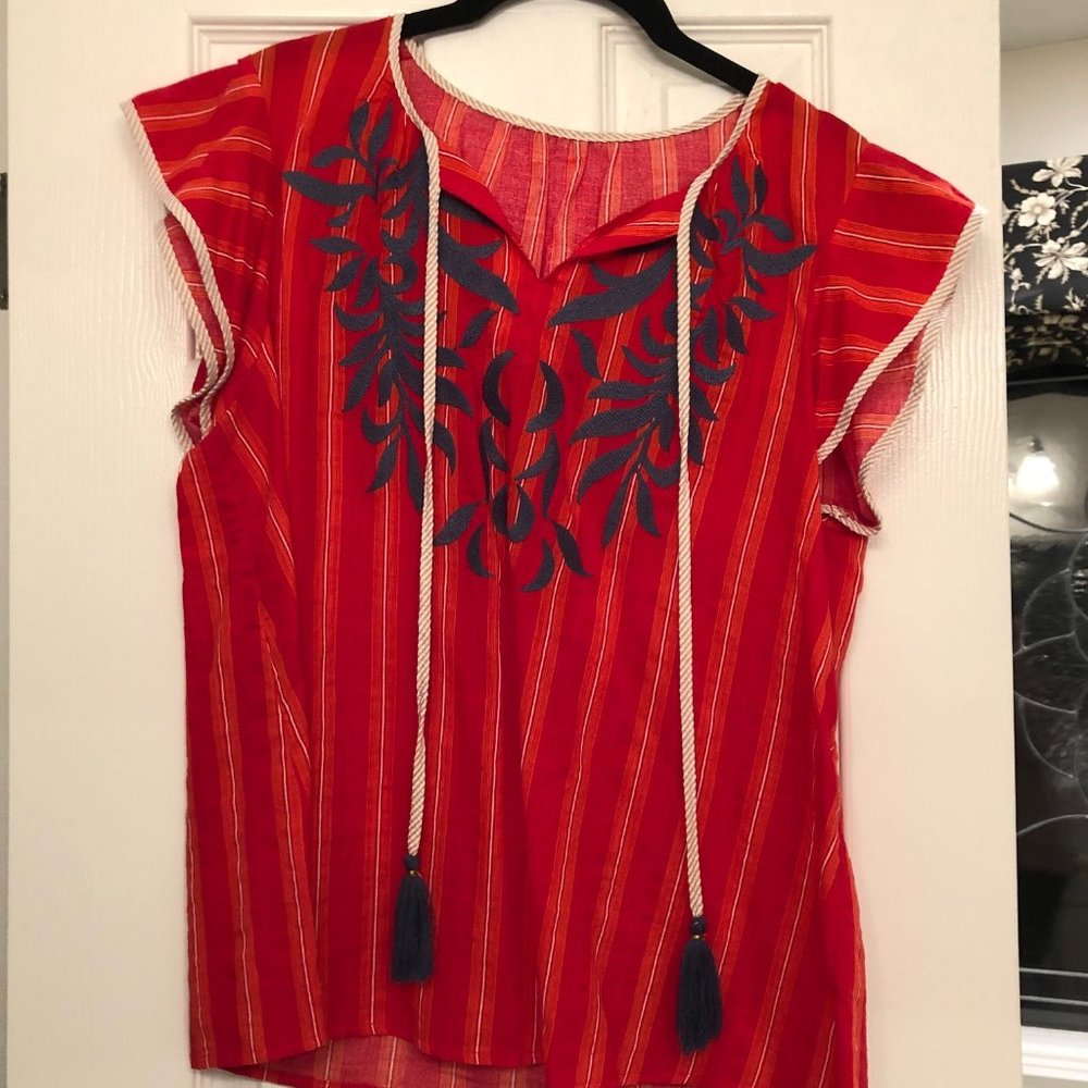 Red Navy Embroidered Top